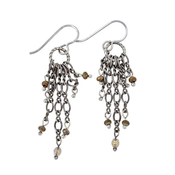 Estate Sterling Silver 925 Chain Fringe Crystal Dangle Earrings - Picture 4 of 7